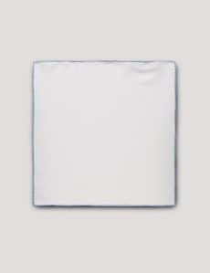 White Pocket Square With Sky Blue Border  - 100% Silk-preview1