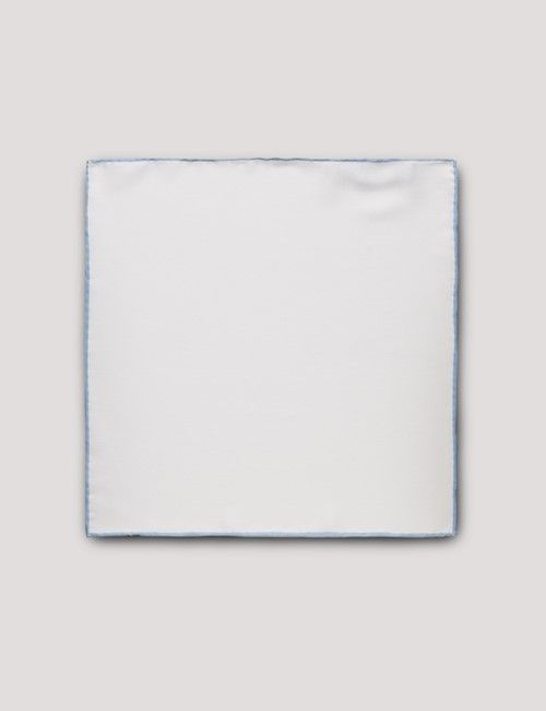 White Pocket Square With Sky Blue Border  - 100% Silk-preview