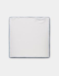 White Pocket Square With Sky Blue Border  - 100% Silk-preview1
