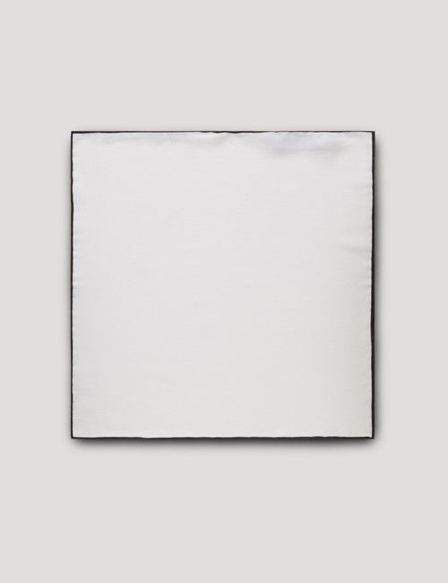 White Pocket Square With Chocolate Brown Border  - 100% Silk-preview