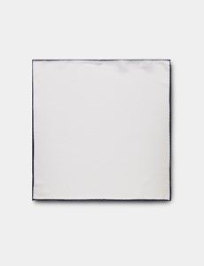 White Pocket Square With Navy Border  - 100% Silk-preview1