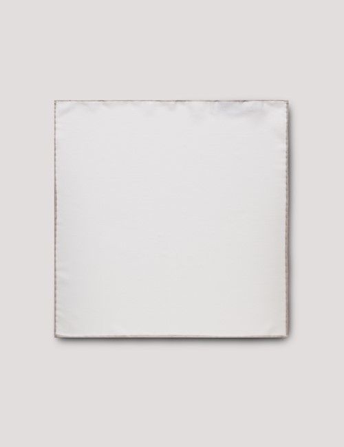 White Pocket Square With Champagne Border  - 100% Silk-preview