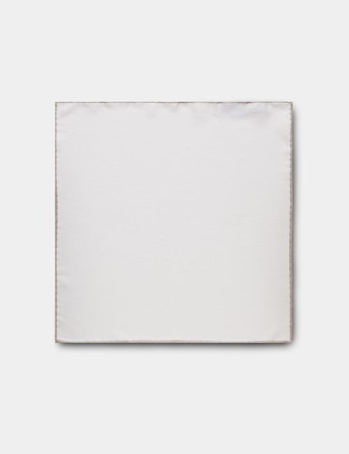 White Pocket Square With Champagne Border  - 100% Silk-preview