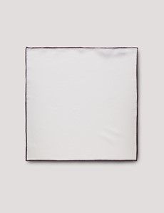 White Pocket Square With Burgundy Border  - 100% Silk-preview1