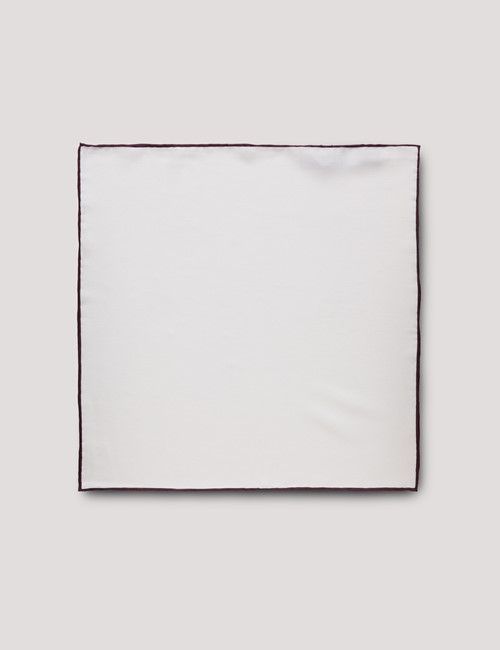 White Pocket Square With Burgundy Border  - 100% Silk-preview