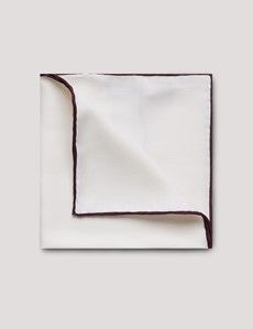 White Pocket Square With Burgundy Border  - 100% Silk