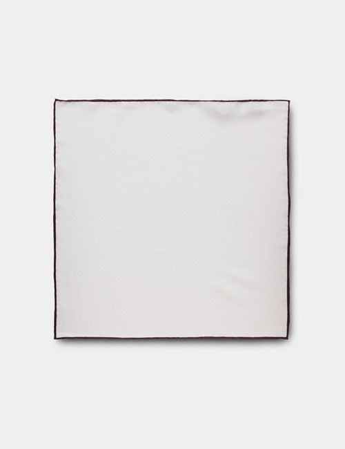 White Pocket Square With Burgundy Border  - 100% Silk-preview