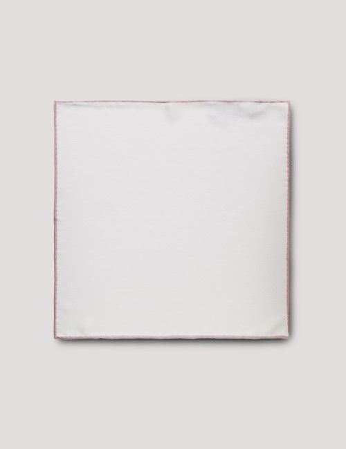 White Pocket Square With Dusky Pink Border  - 100% Silk-preview
