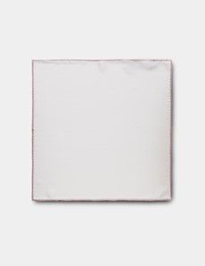 White Pocket Square With Dusky Pink Border  - 100% Silk-preview1
