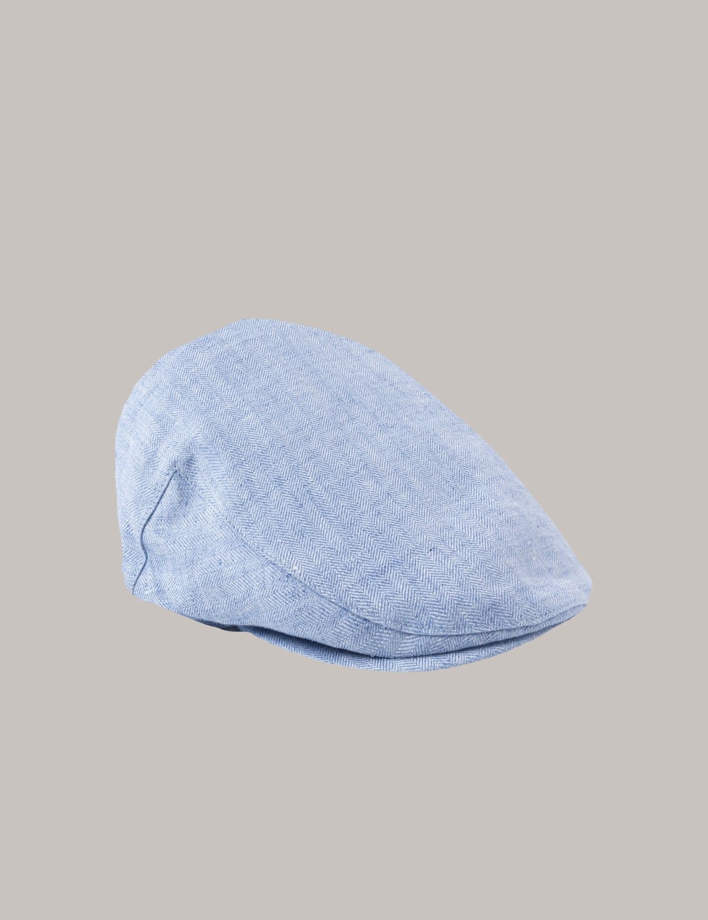 Men's Light Blue Linen Herringbone Flat Cap | Hawes and Curtis