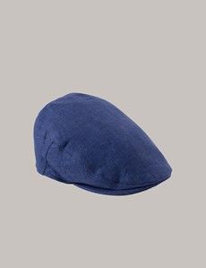 Royal Blue Linen Herringbone Flat Cap