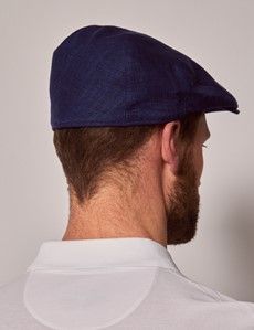Royal Blue Linen Herringbone Flat Cap-preview3