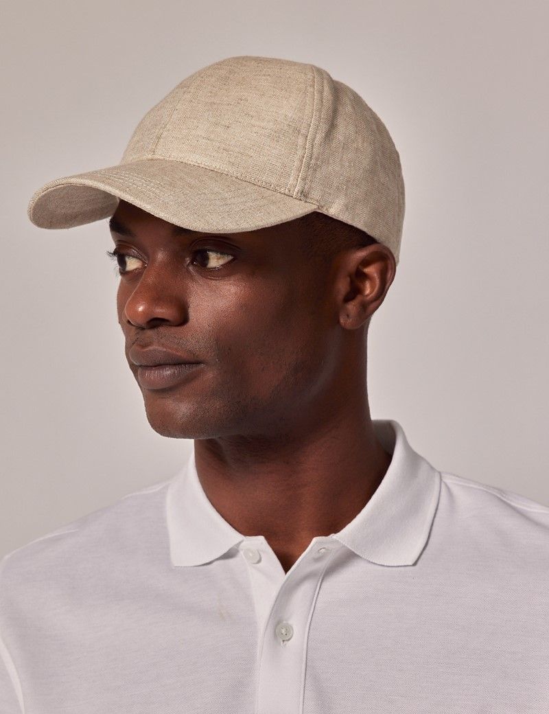 Men s Natural Linen Herringbone Baseball Cap Hawes and Curtis