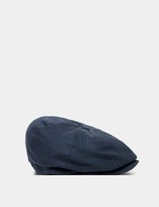 Navy Linen Baker Boy Hat