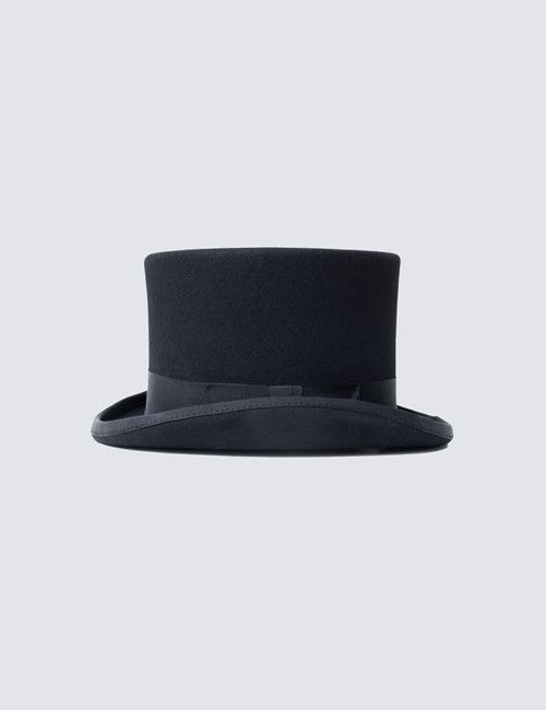 Christy’s Brand Black Wool Felt Top Hat with Black Lining