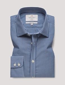 Fitted Slim Navy & White Check Non-Iron Shirt