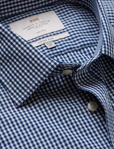 Fitted Slim Navy & White Check Non-Iron Shirt