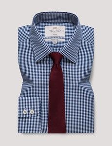 Fitted Slim Navy & White Check Non-Iron Shirt