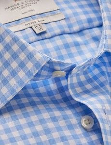 Non-Iron Blue & White Gingham Fitted Slim Shirt