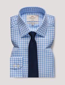 Non-Iron Blue & White Gingham Fitted Slim Shirt-preview2