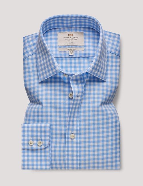Non-Iron Blue & White Gingham Fitted Slim Shirt-preview