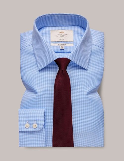 Non-Iron Blue & White Dogtooth Fitted Slim Shirt-preview