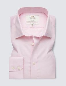 Fitted Slim Pink & White Dogtooth Non-Iron Shirt