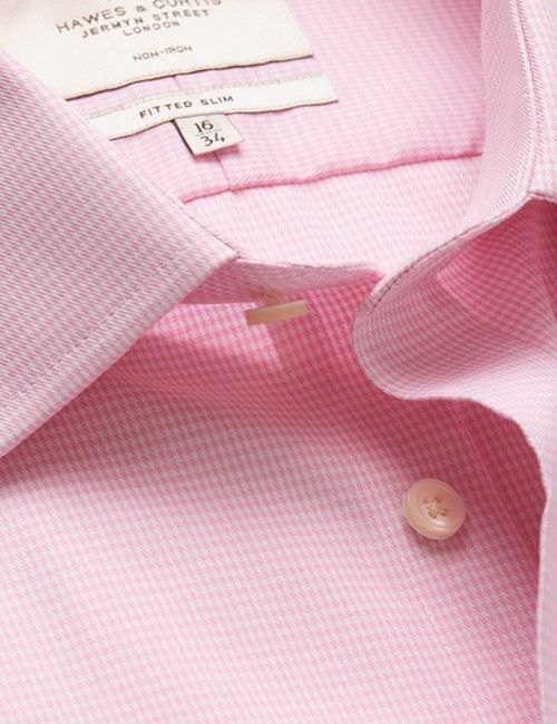 Non-Iron Pink & White Dogtooth Fitted Slim Shirt-preview
