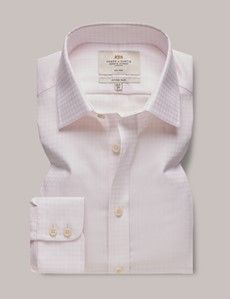 Non-Iron Pink & White Check Fitted Slim Shirt-preview1