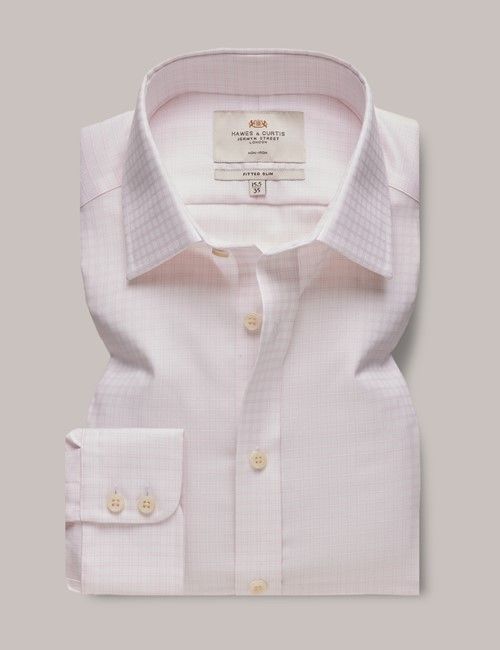 Non-Iron Pink & White Check Fitted Slim Shirt-preview