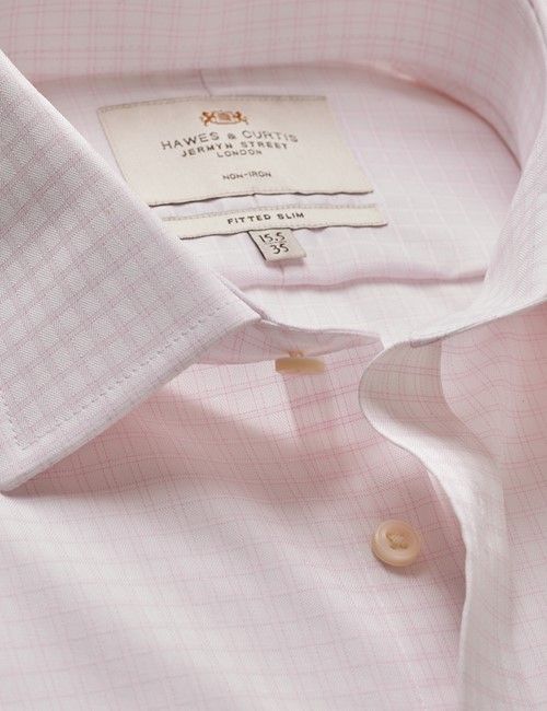Non-Iron Pink & White Check Fitted Slim Shirt