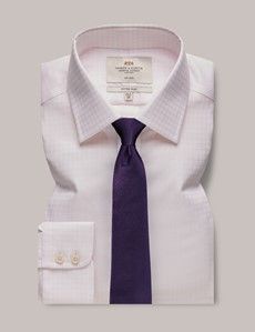 Non-Iron Pink & White Check Fitted Slim Shirt-preview2