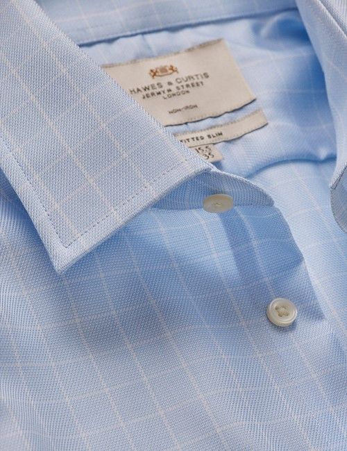 Non-Iron Blue & White Check Fitted Slim Shirt