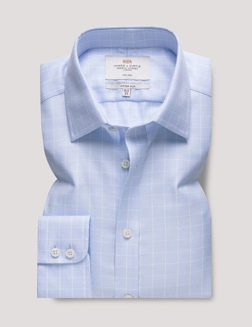 Non-Iron Blue & White Check Fitted Slim Shirt-preview