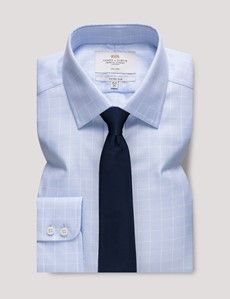 Non-Iron Blue & White Large Check Fitted Slim Shirt