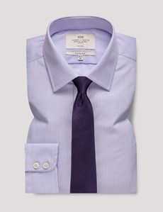 Fitted Slim Lilac & Blue Mini Check Non-Iron Shirt