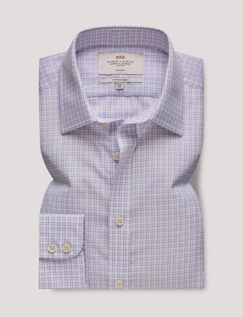 Non-Iron Red & Blue Multi Check Fitted Slim Shirt-preview