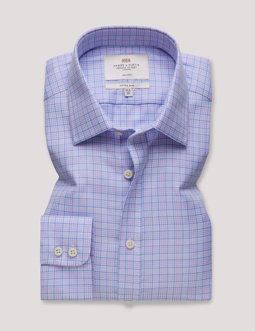 Non-Iron Lilac & Blue Multi Check Fitted Slim Shirt-preview