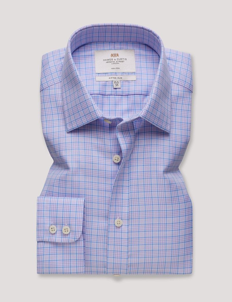 Fitted Slim Lilac & Blue Check Non-Iron Shirt-preview