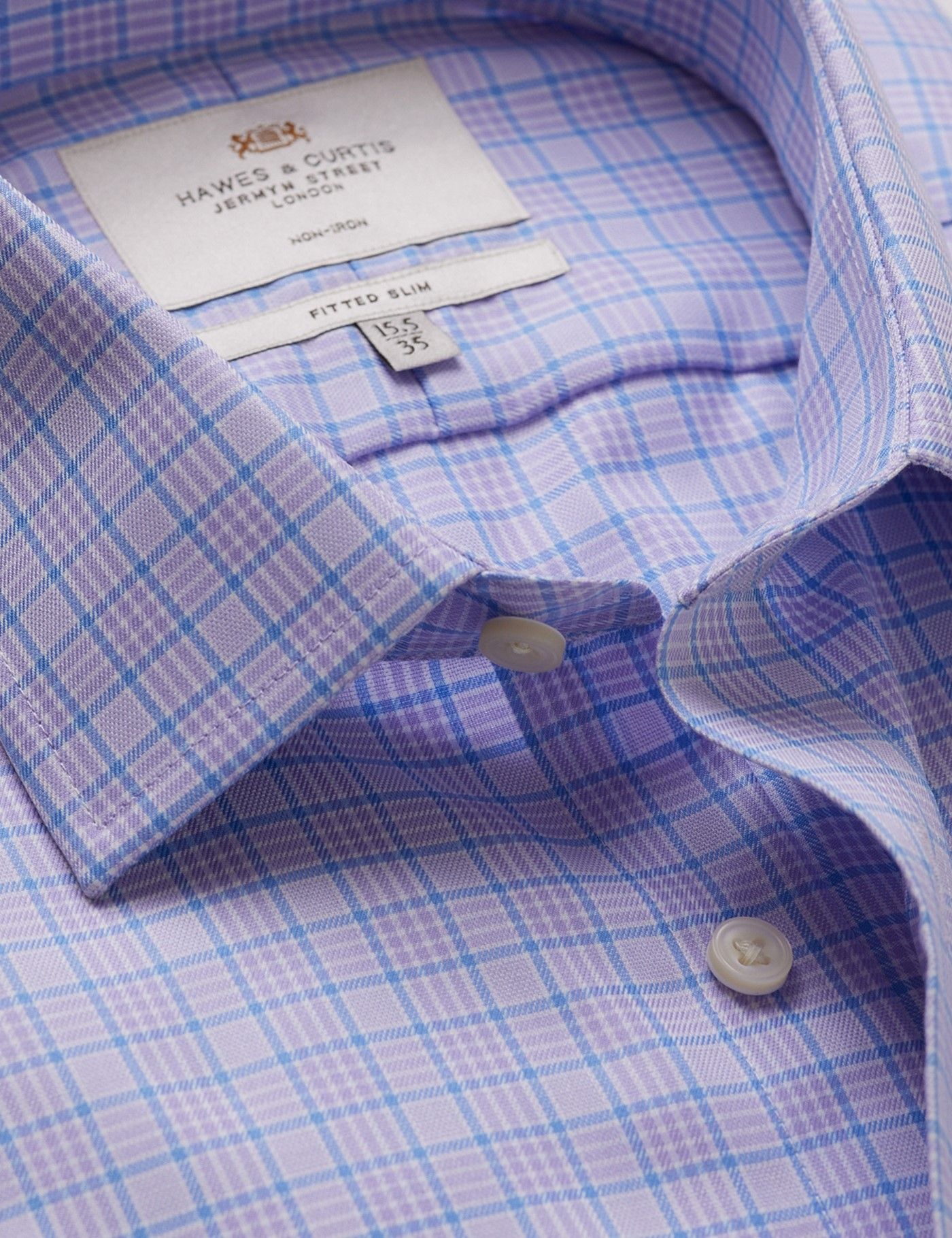 Fitted Slim Lilac & Blue Check Non-Iron Shirt