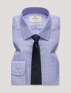 Fitted Slim Lilac & Blue Check Non-Iron Shirt