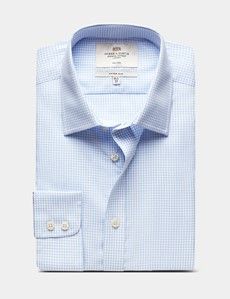 Fitted Slim Blue & White Windowpane Check Non-Iron Shirt