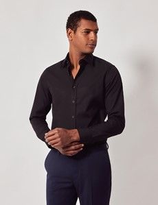 Black Poplin Fitted Slim Shirt-preview2