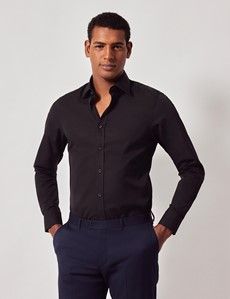 Black Poplin Fitted Slim Shirt