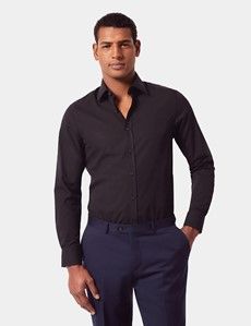 Fitted Slim Black Poplin Shirt