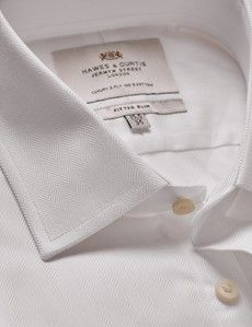 Fitted Slim White Herringbone Shirt