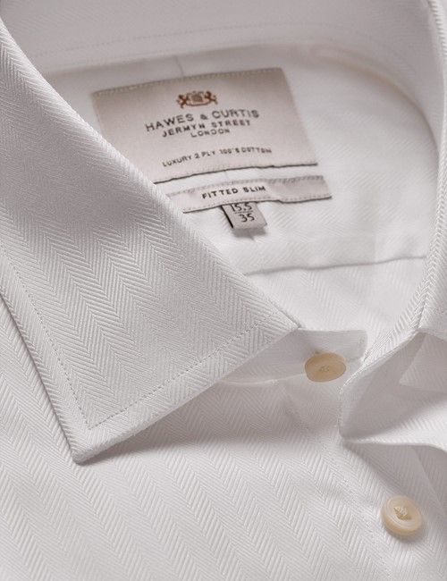 White Herringbone Fitted Slim Shirt