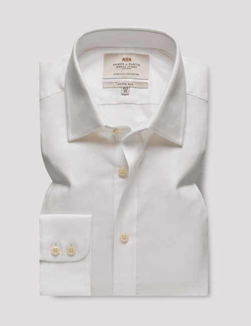 White Herringbone Fitted Slim Shirt-preview