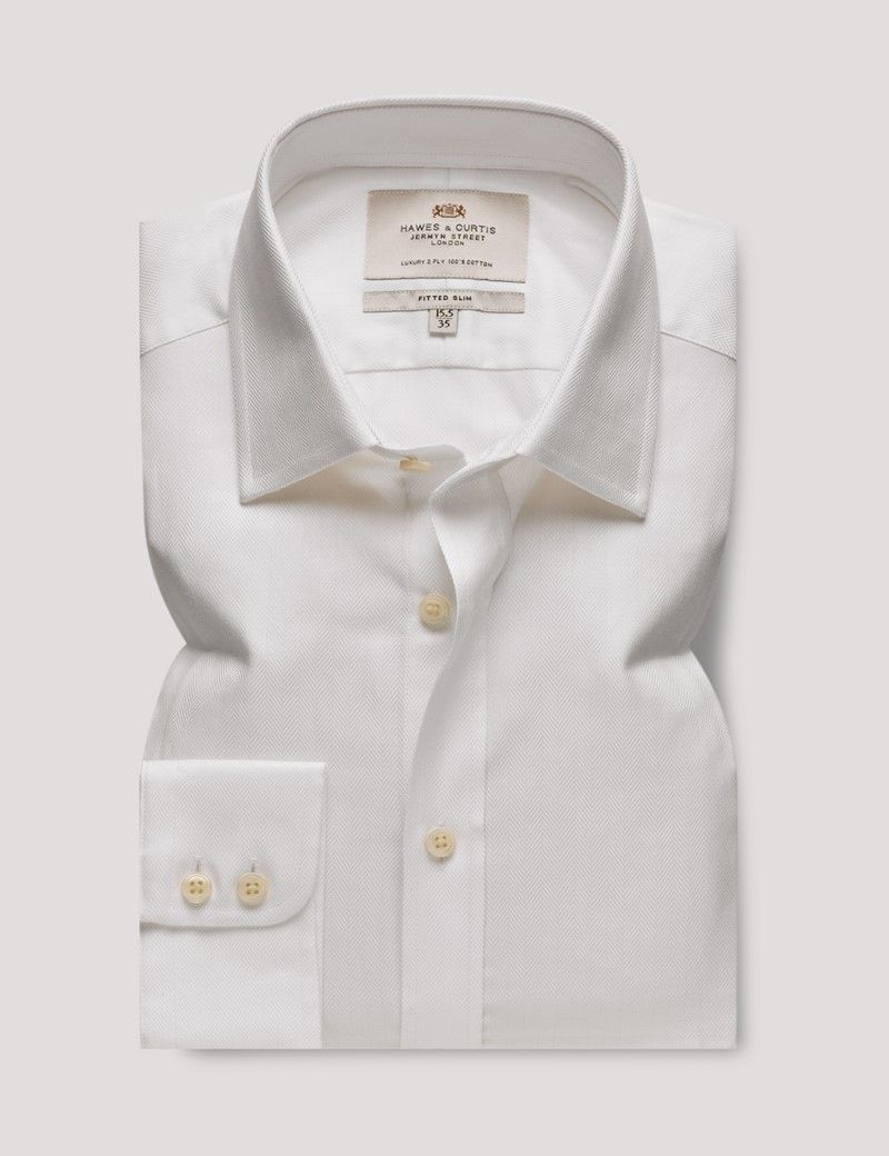 Fitted Slim White Herringbone Shirt-preview