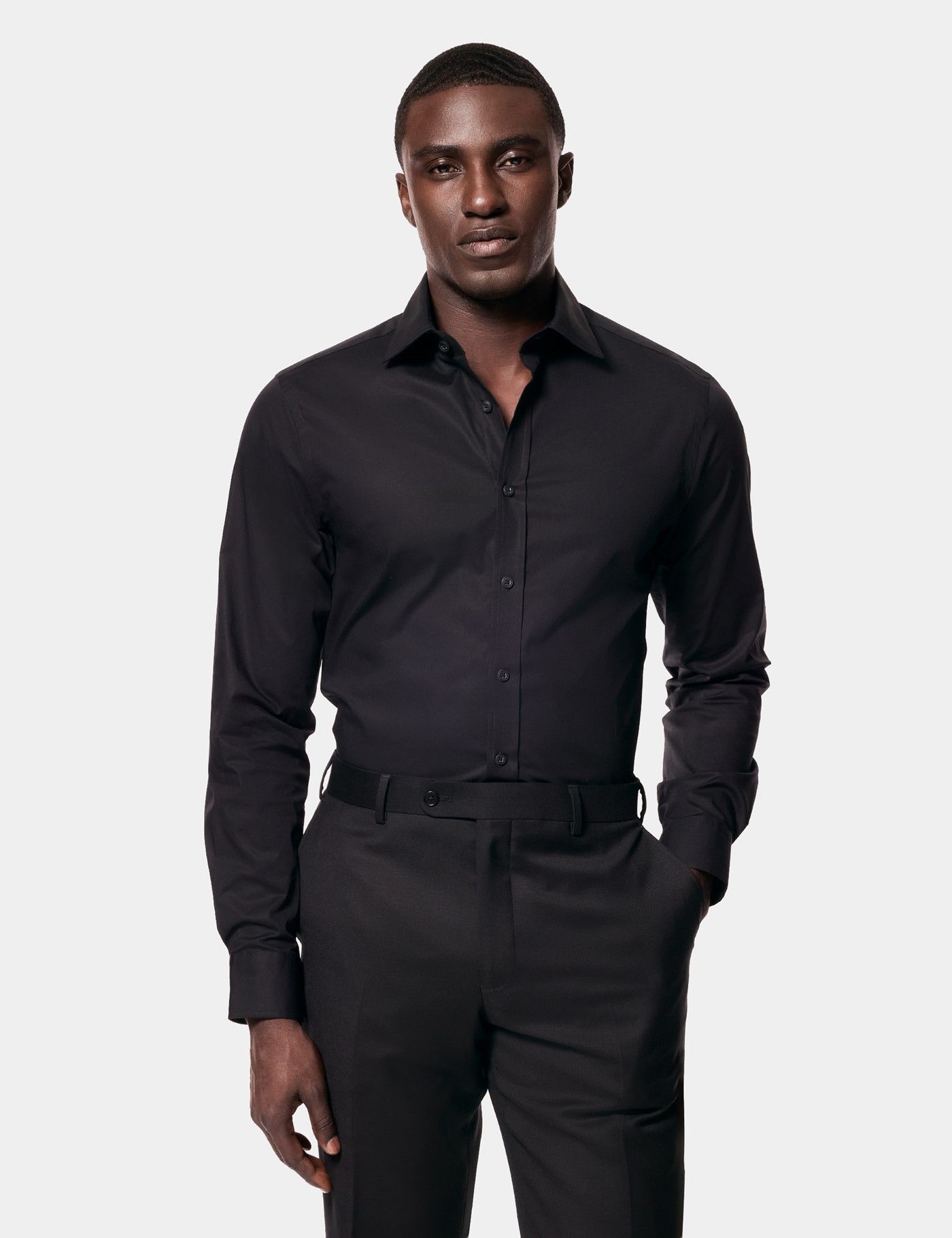 black tie womens dress code WOOL AND SILK BLEND SHIRT BLACK